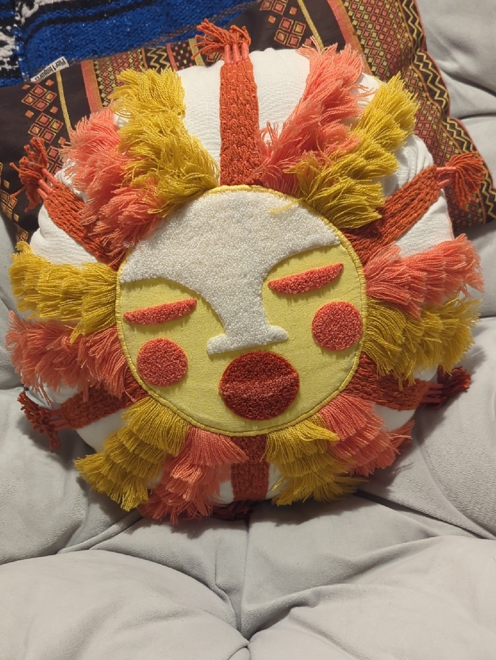 Sun Face Decorative Throw Pillow - Orange, Yellow, White